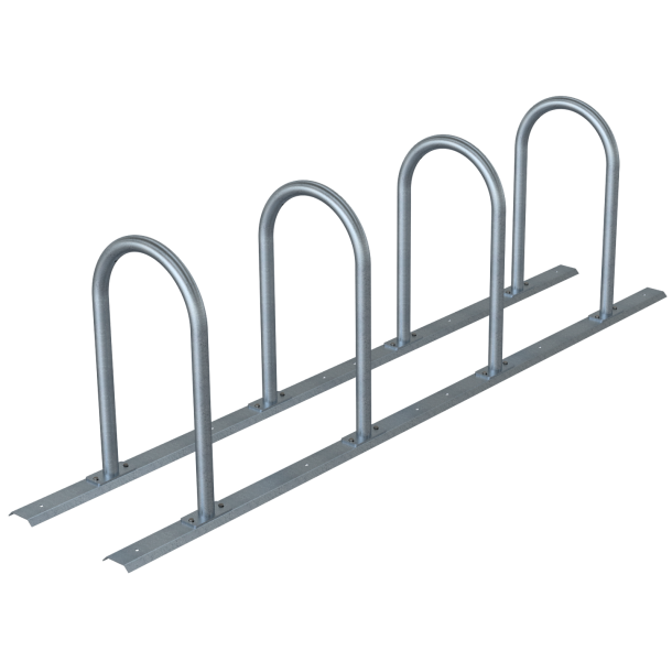 Bicycle rack - row arrangement | lean-on hoop as round hoops  48 mm | hot-dip galvanized | for 4 bicycles
